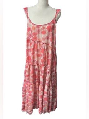 Maternity HATCH Sheer Pink Floral Dress Ruffle Tiered Skirt Designer Boho Long